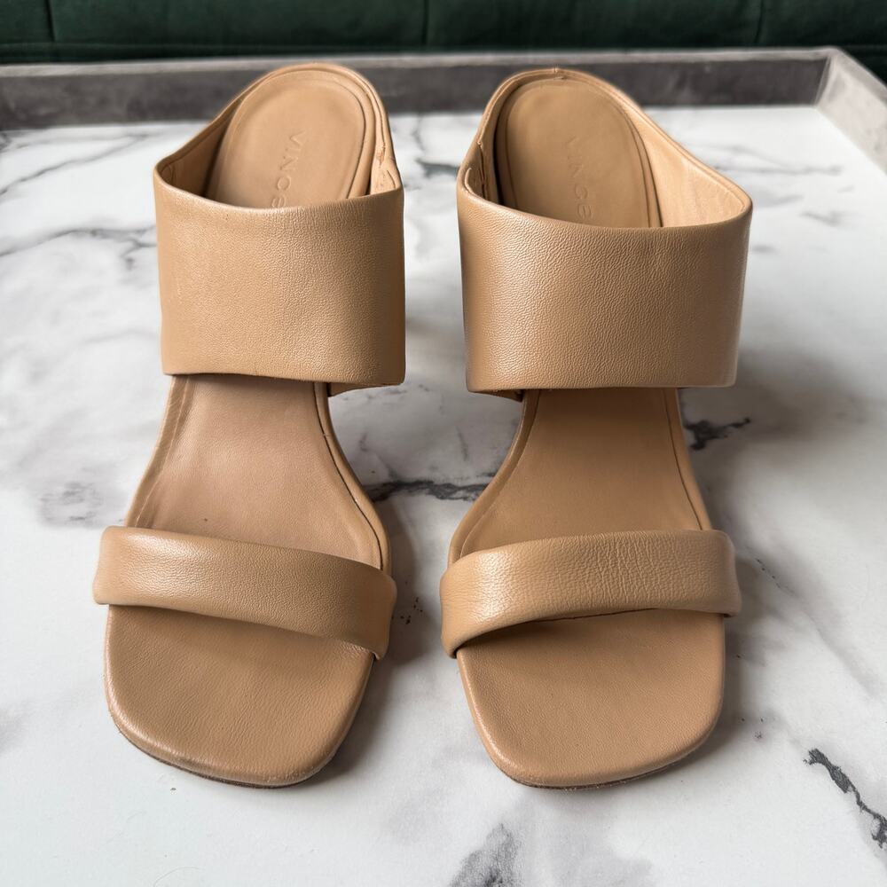 Vince Quinn Leather High Heel Mule Sandals in Cappuccino Size 9 - Picture 3 of 8